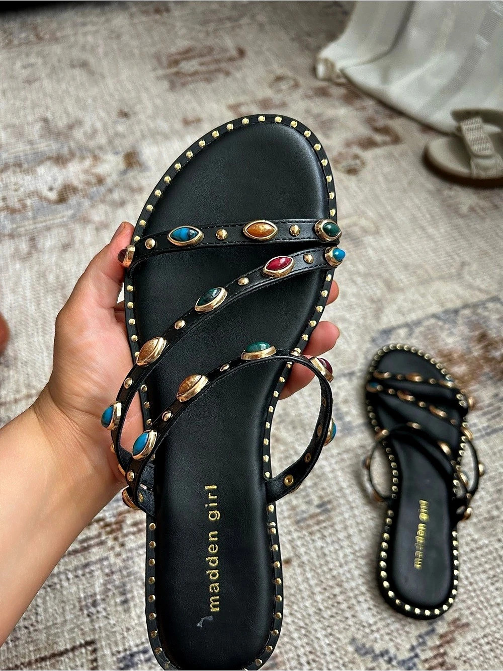 Madden Girl Barstow Embellished Sandals Black & Gold US 7.5